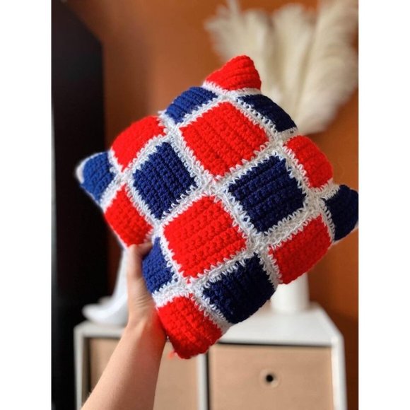 Vintage Granny Afghan Style Square Throw Pillow Knit Petite 1970s - Picture 5 of 9